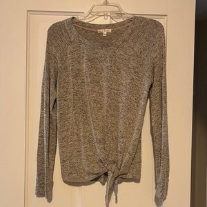 Women's Oatmeal Tie-Front Long Sleeve Top